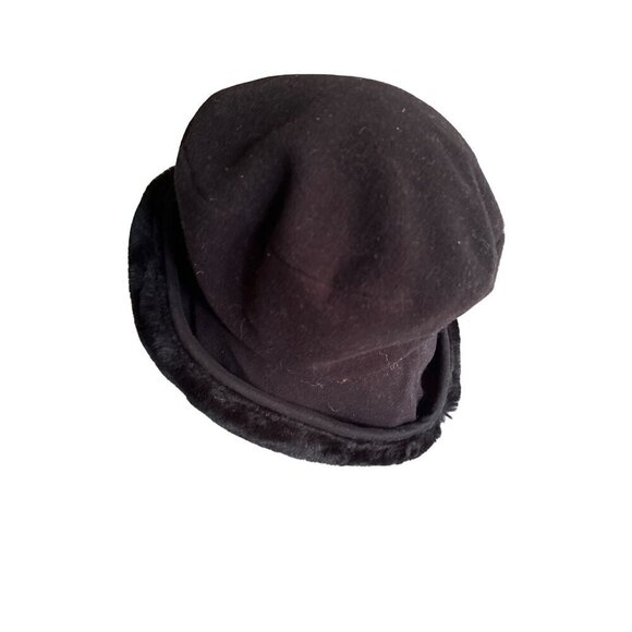 Jennifer Moore Womens Faux Fur Trim Hat Black One Size - Picture 2 of 6